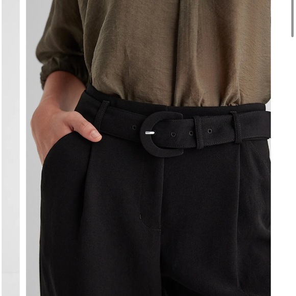 NWOT Express High Waisted Pleated Belted Utility Trouser Pant in Pitch Black - Picture 7 of 7